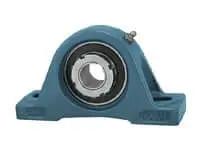 Front view of Efficient 70mm medium wide adapter pillow block bearing with locking concentric insert in a durable cast iron housing.