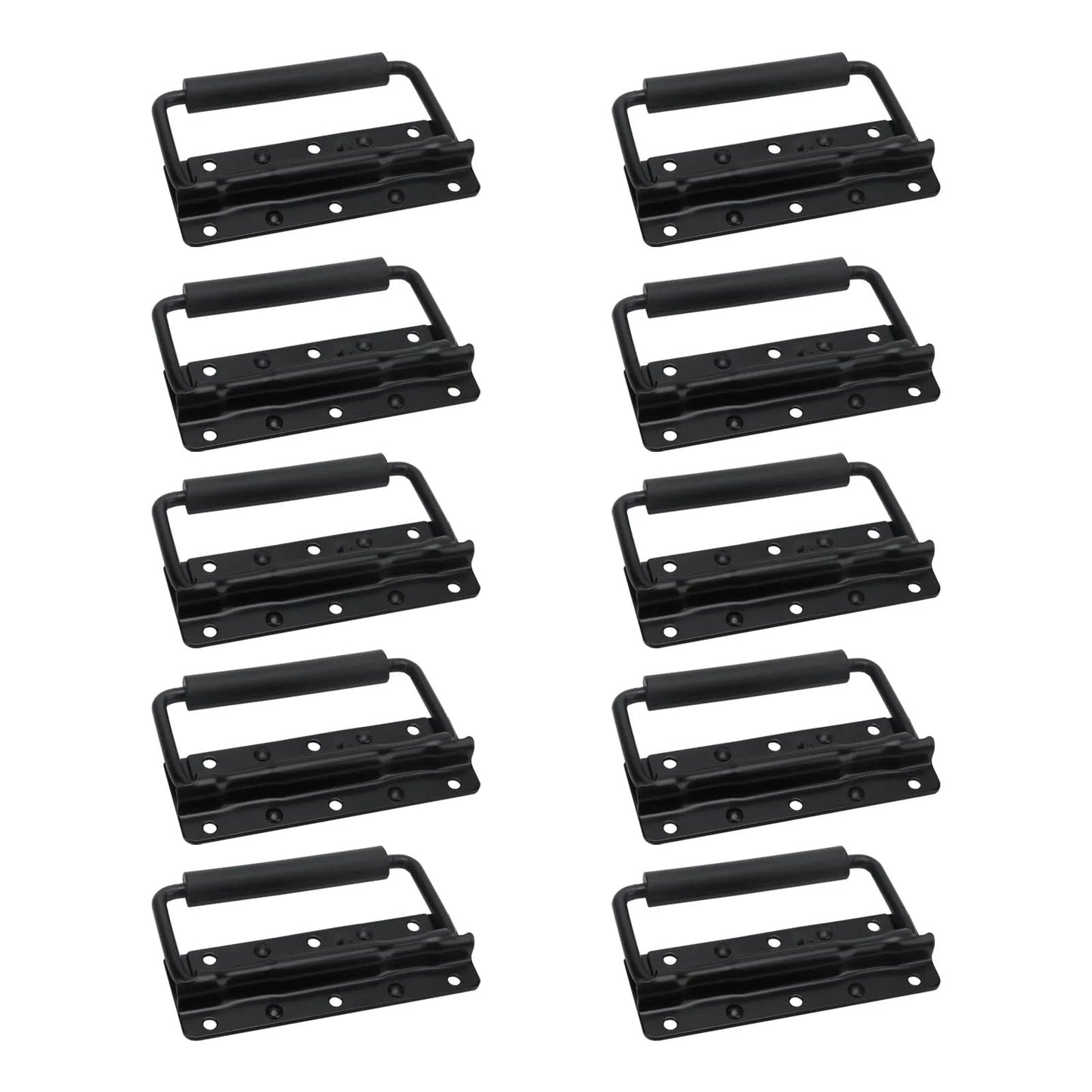 10 Pack Black Spring Loaded Case Handles Folding Surface Mount Chest Handles With Rubber Grip For Flight Cases And Cabinets 124 By 80 Millimeter Durable Iron Construction Rust Resistant Finish Indoor And Outdoor Use