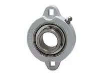 Single 25mm I.D. Two-Bolt Flange Bearing with Narrow Inner Ring, 440C Stainless Steel Insert, Set Screw Lock, White PBT Housing, Square Hole
