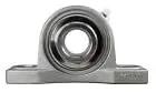 Front view of 1-1/4 Inch Stainless Steel Pillow Block Bearing With Wide Inner Ring And Two Set Screws, Grease Zerk, Stainless Steel Housing