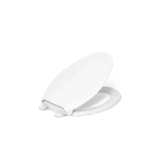Cachet ReadyLatch Elongated Toilet Seat With Soft Close Lid And Easy Install, shown partially open from a front view