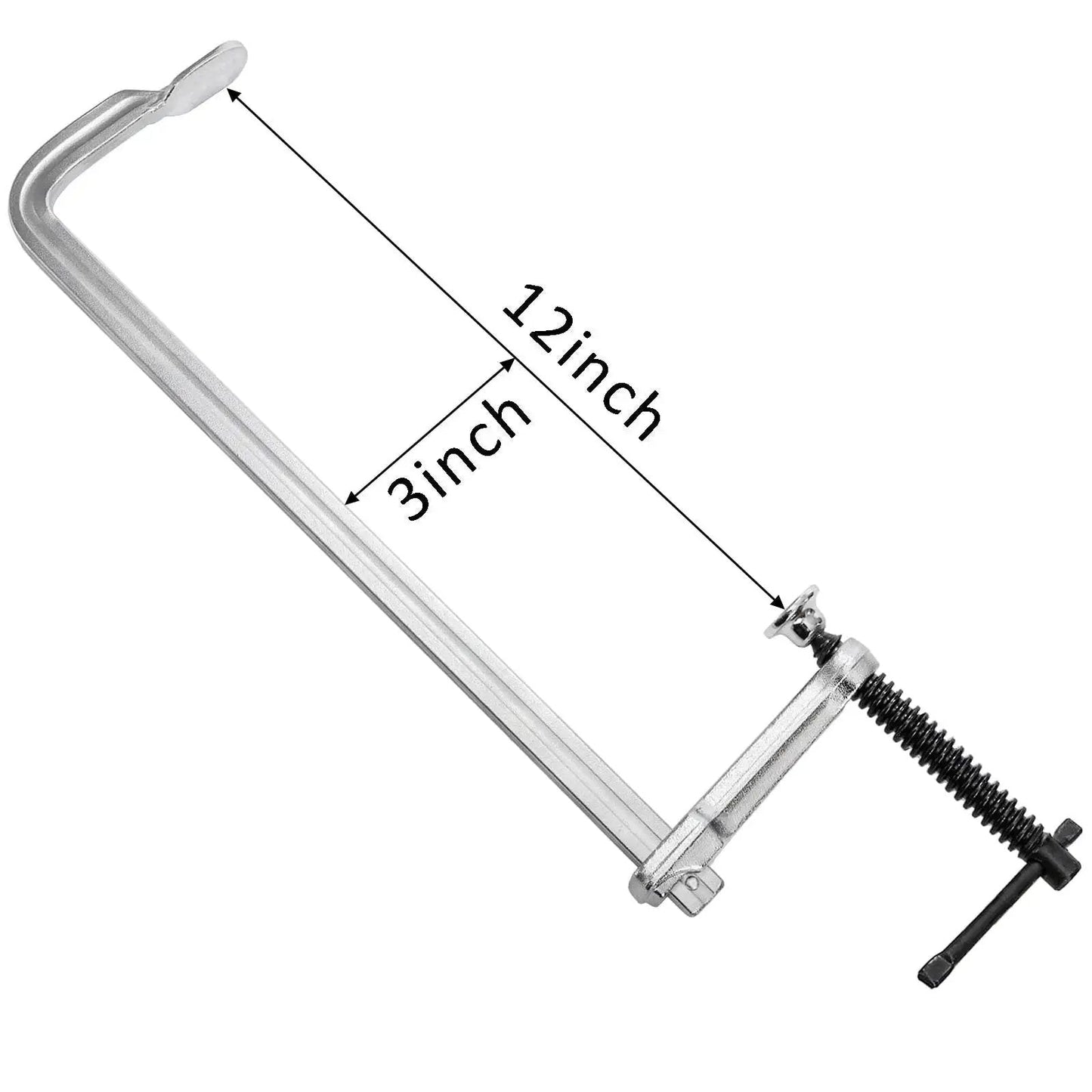 4 Pack 12 Inch Bar Clamps For Welding And Woodworking, Drop Forged Steel F Clamps With 450 Lb Load Capacity, side view showing dimensions