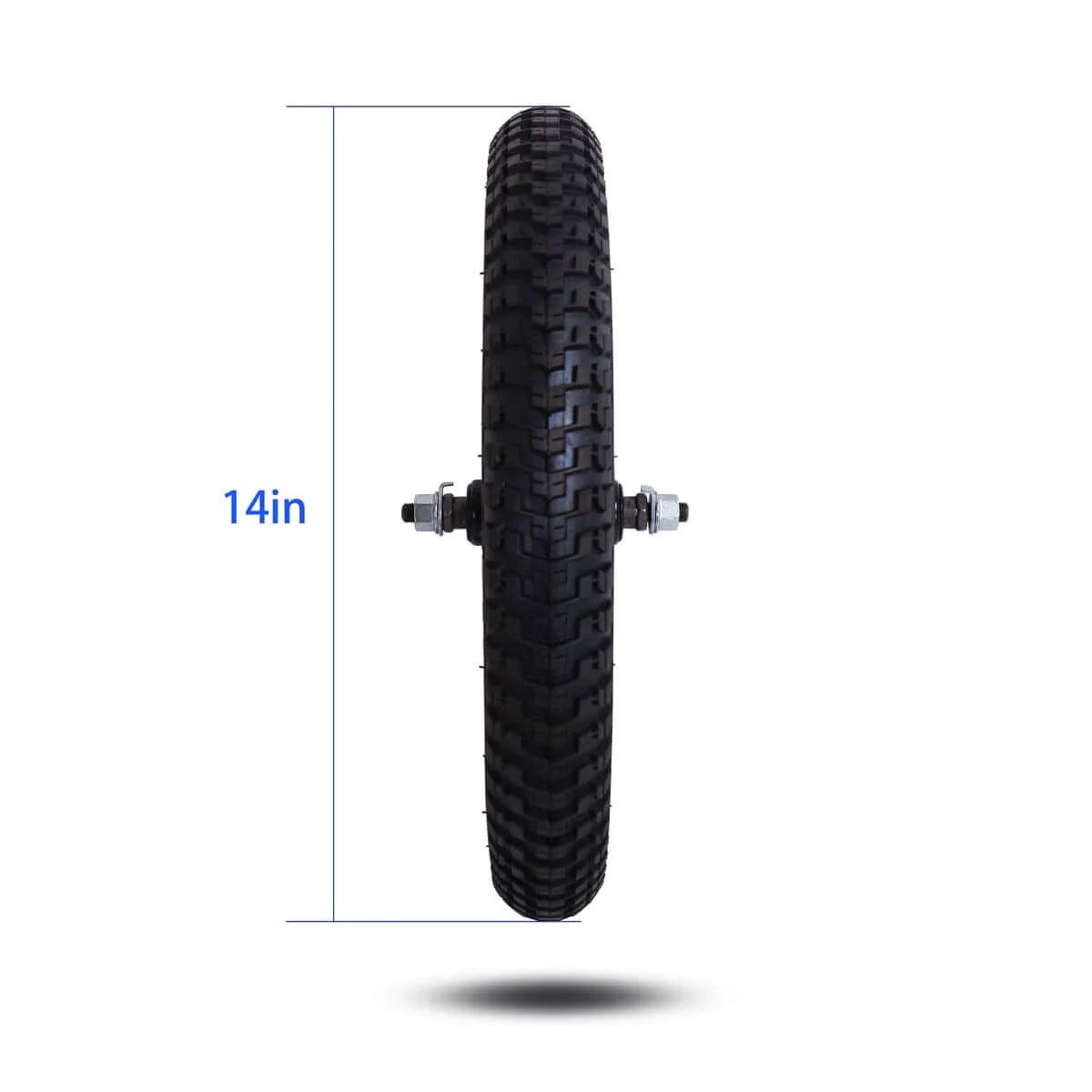 14 Inch Kids Bike Front Wheel Replacement with Air Rubber Tire, Black Steel Rim, Stainless Spokes, 3/8 inch axle, front view