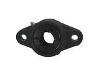 Front view of UENFL206-18B 1-1/8 in (28.58 mm) Accu-Loc 2-Bolt Flange Thermoplastic Bearing Housing, black, concentric collar visible.