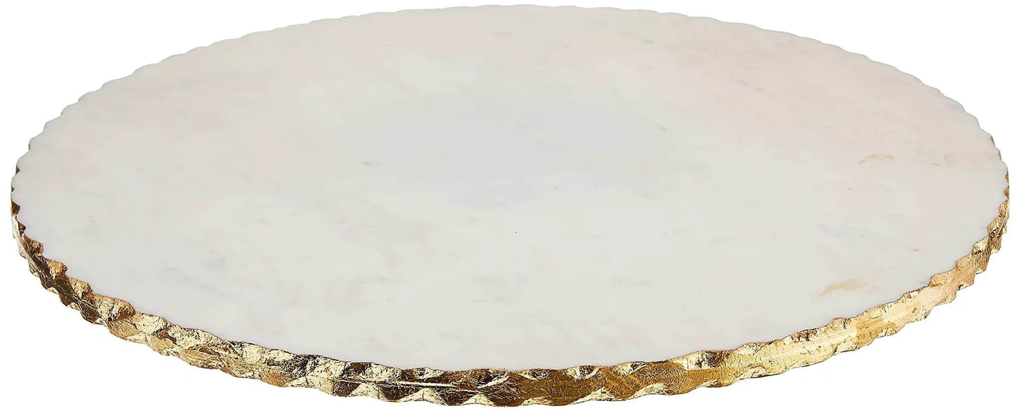 16 inch white marble lazy susan with gold edge, polished stone rotating turntable featuring a gold foil accent for tables