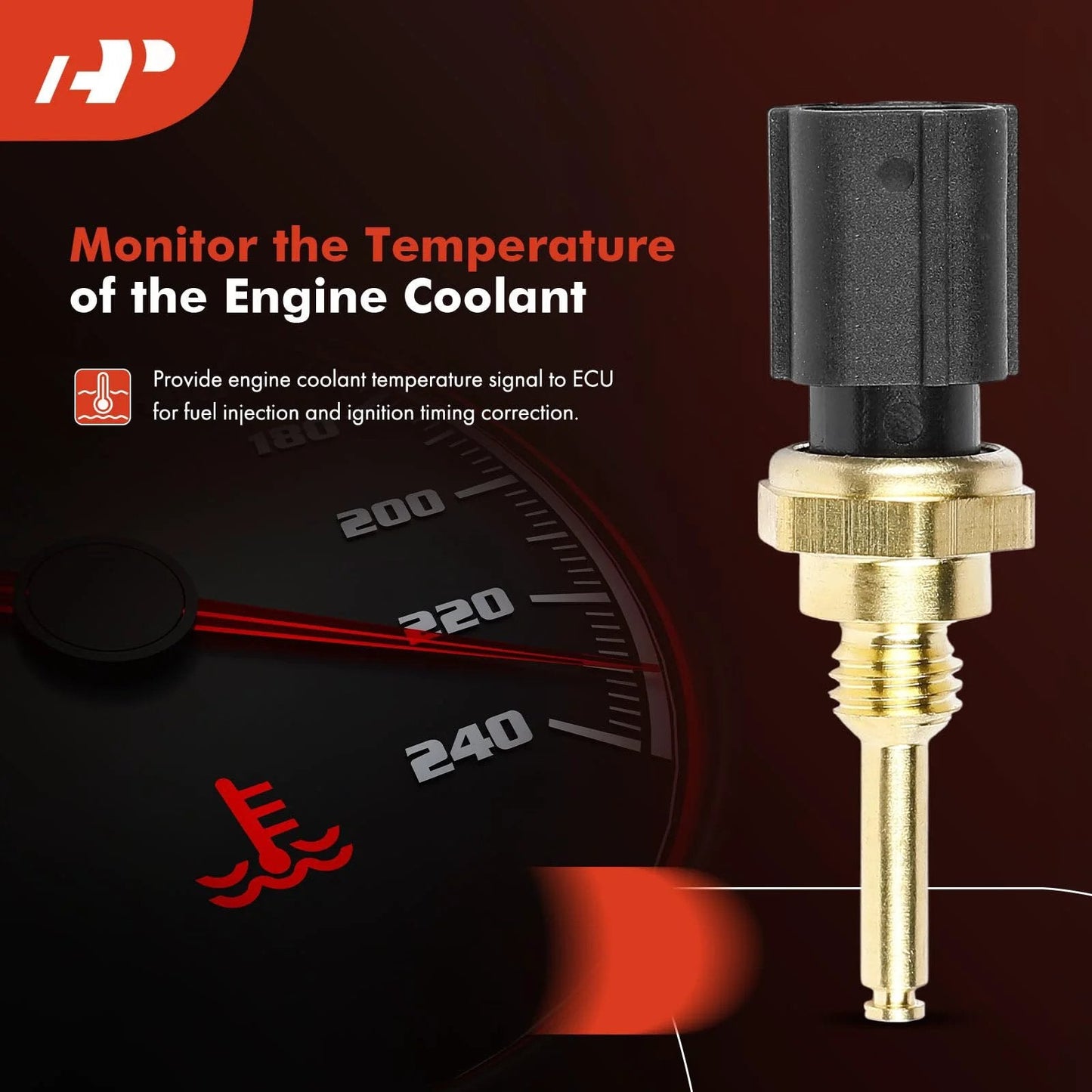 Reliable 2 Blade Engine Coolant Temperature Sensor Compatible With Ford Lincoln Mercury For F Series F150 F250 Super Duty Explorer Fusion Edge Mustang Taurus Navigator Mountaineer And More High Quality Replacement, front view showing connector and threads.