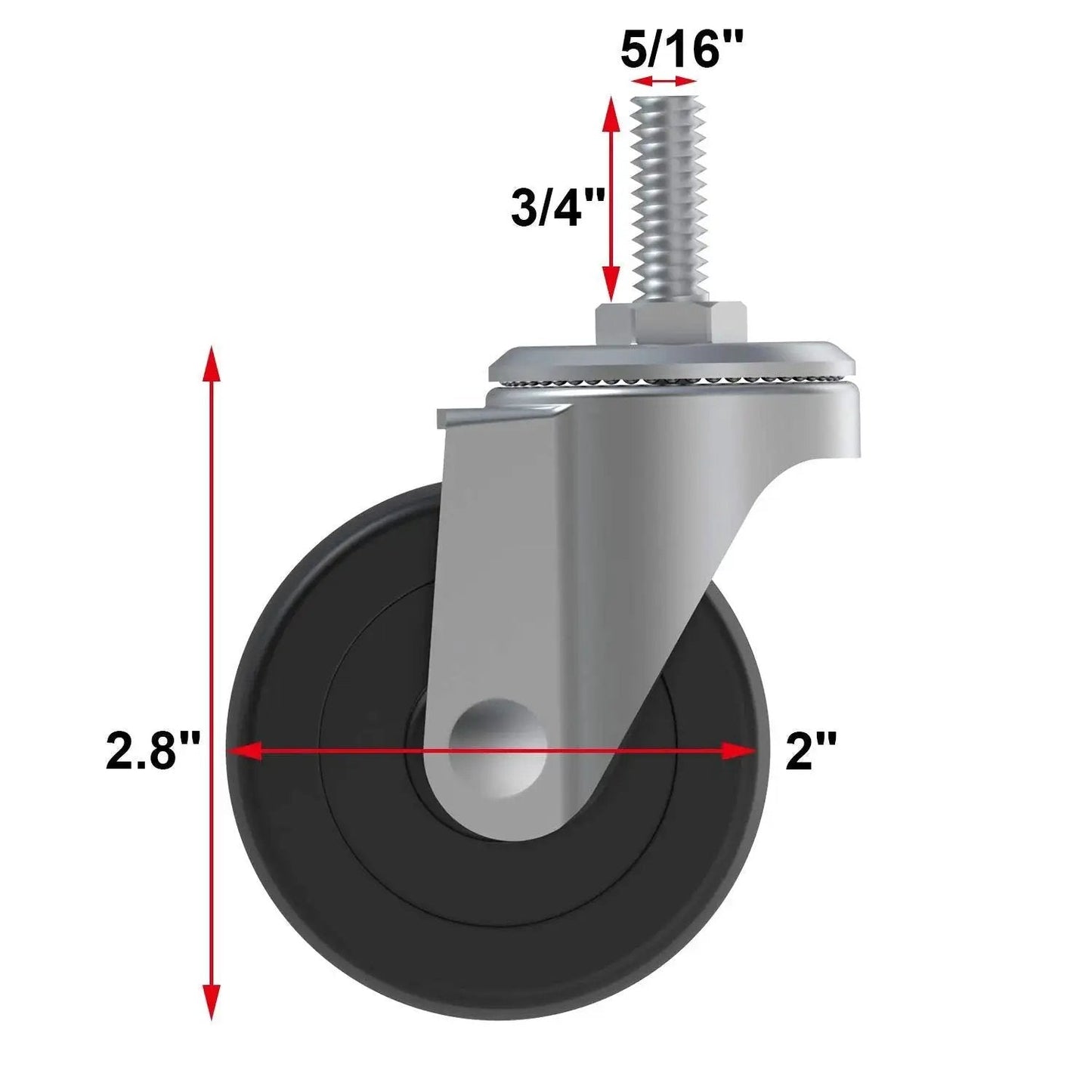 2 Inch Swivel Threaded Casters With Five Sixteenth Inch Stem Eighteen Threads Per Inch And Three Quarter Inch Length Polyurethane Rubber Wheels 360 Degree Rotation Without Brakes Pack Of Four Includes Nuts And Wrench For Easy Installation