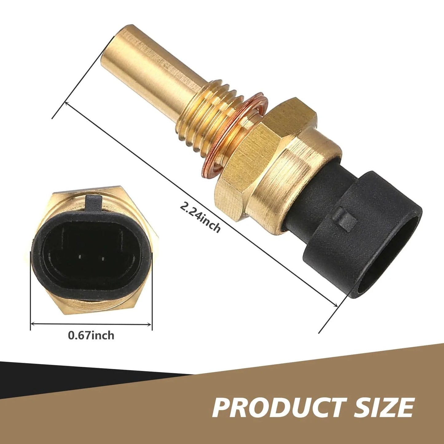 Durable 2 Pin Car Coolant Temperature Sensor Direct Replacement For OEM 15404280 12191170 60811520 12608814 Delphi Compatible Gold Sensor with dimensions.