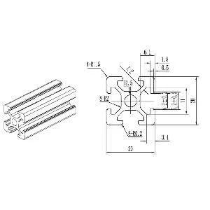 2020 Aluminum Extrusion Profile 20mm Linear Rail 5 Feet Long