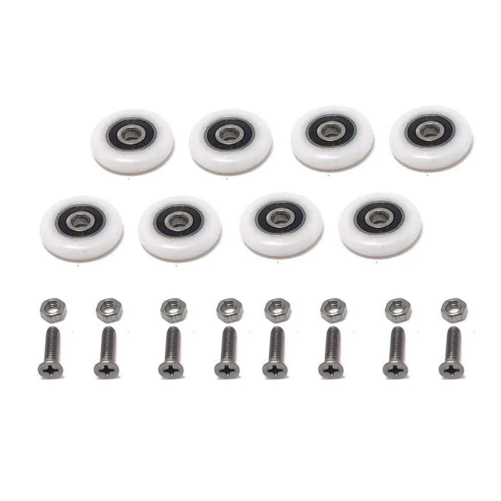 27mm Shower Door Rollers 8PCS Replacement Set with screws for Glass Sliding Doors, featuring strong load bearing and ultra quiet wheels.