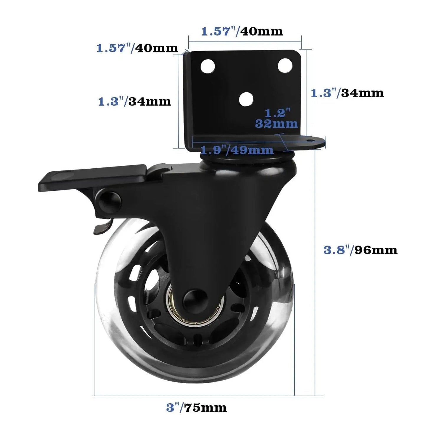 3 Inch L Shaped Plate Swivel Caster With Brake Side Mount Quiet Non Marking Polyurethane Wheels 600 Lb Capacity Set Of 4