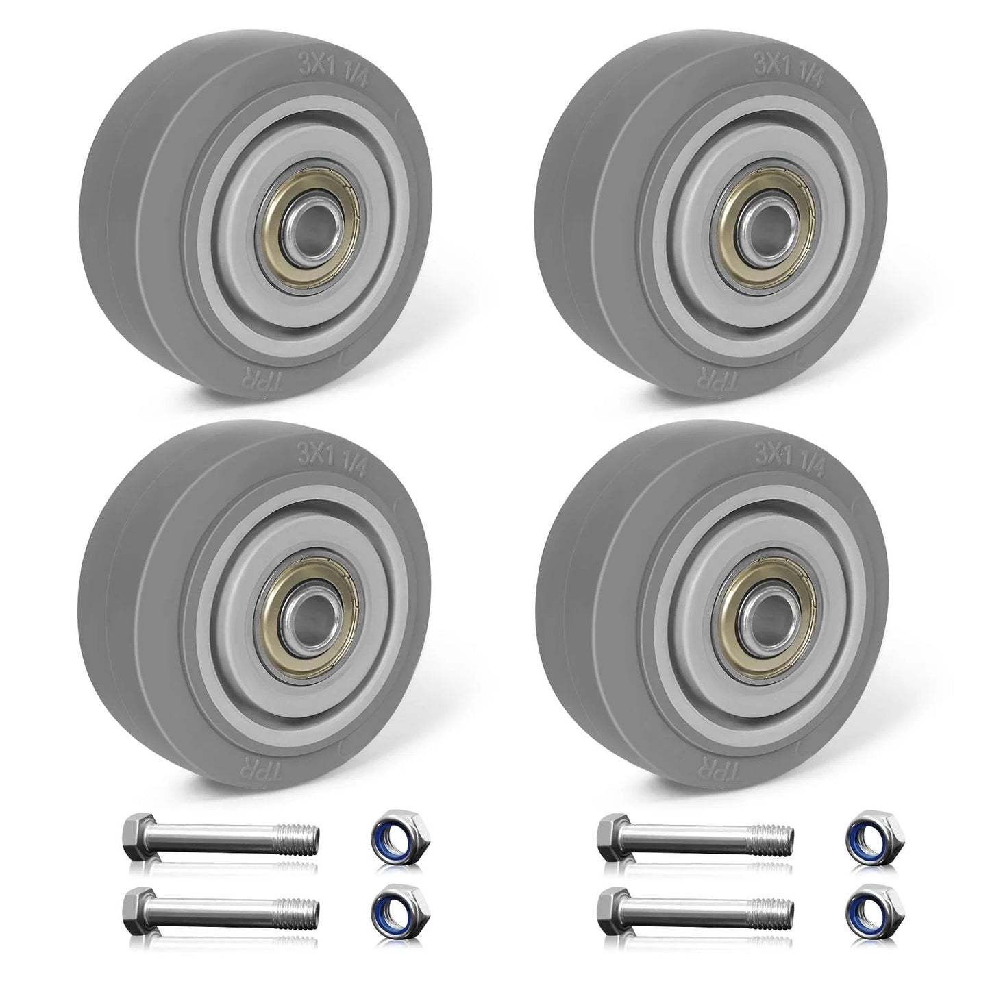 3 Inch Thermoplastic Rubber Caster Wheels Set Of 4 Silent Heavy Duty Casters With 1200 Lb Capacity Non Marking Gray Tread Smooth Rolling For Carts Furniture And Workbenches Durable Industrial Grade Performance