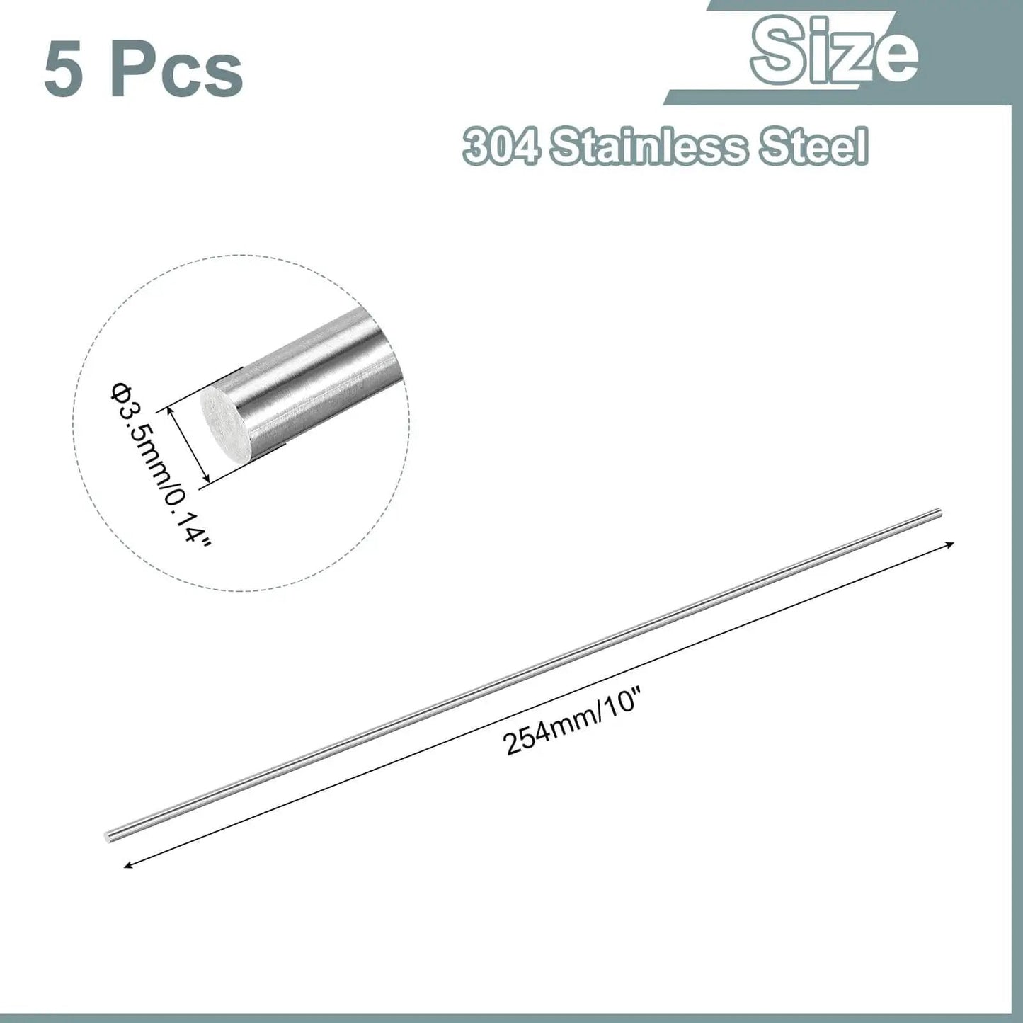 Five Pack Of 304 Stainless Steel Rods 3.5mm By 254mm Solid Round Bar Stock Designed For Model Planes Boats Cars And Ships DIY Projects