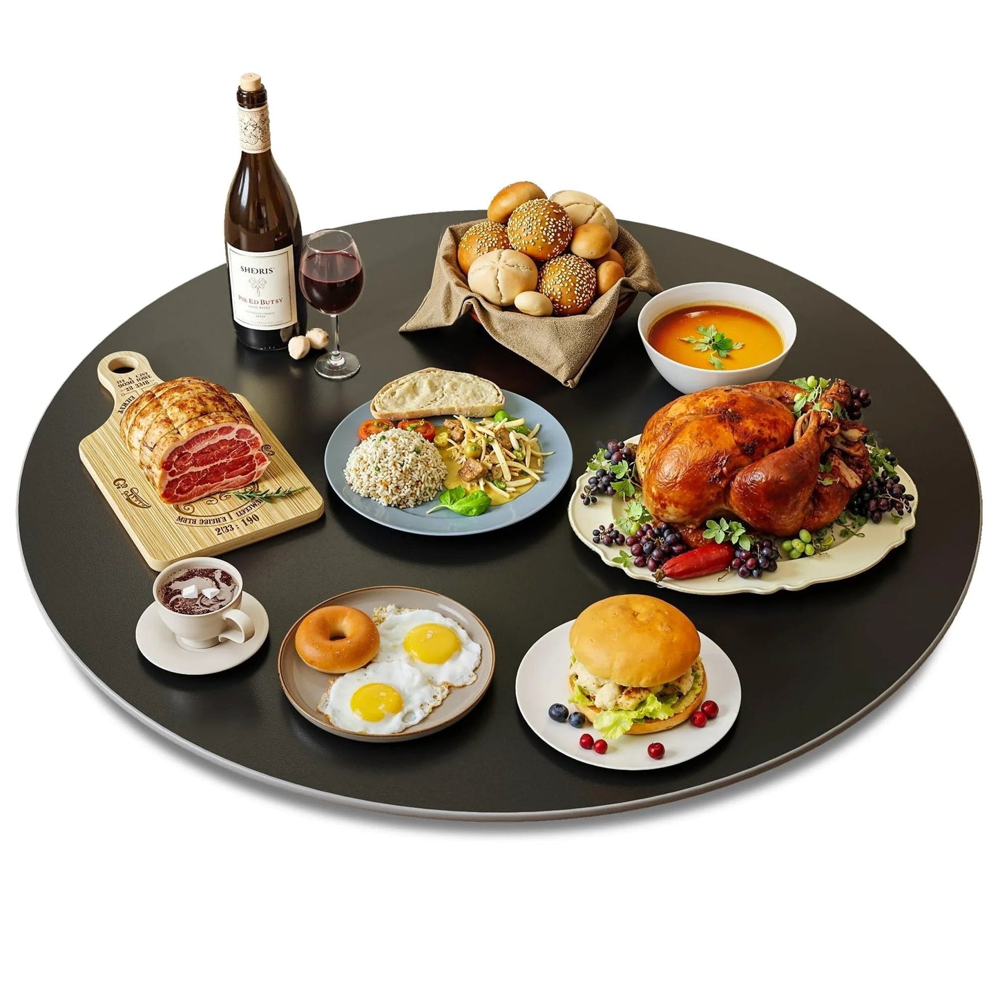 31.5 Inch Lazy Susan Turntable With 360 Degree Rotation Sintered Stone Silent Anti Slip Surface Ideal Tabletop Centerpiece For Kitchen Pantry Spice Rack Refrigerator And Dining Table Black