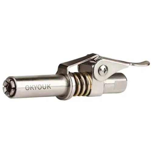 Worlds Smallest Grease Gun Coupler For Tight Spaces With 0.53 Inch Diameter High Pressure Quick Release Tip Fits All 1/8 NPT