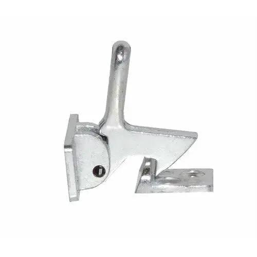 Brushed Chrome Elbow Catch for Garden Doors and Sheds Durable Latch side view showing latch mechanism and mounting plate