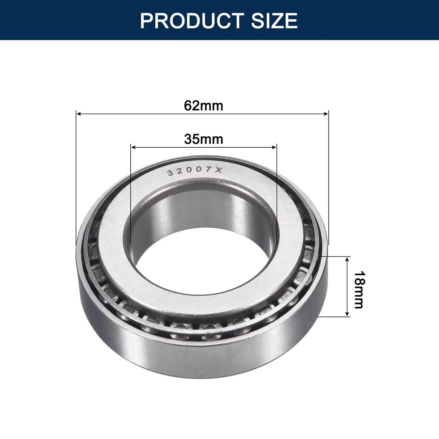 32007 Tapered Roller Bearing Cone and Cup Set, 35mm Bore 62mm OD 18mm Cup Width, Chrome Steel Taper Bearings Set, ABEC-3