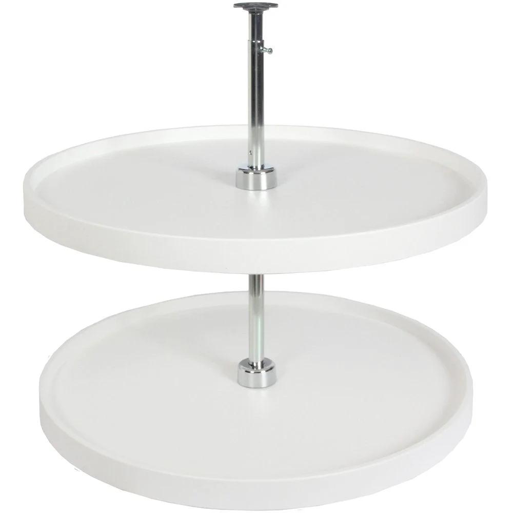 32 Inch Full Round Polymer Lazy Susan Cabinet Organizer White With Two Shelves And 360 Degree Rotation Durable Plastic Construction Includes Post Installation Template And Hardware