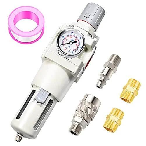 3/4"inch NPT Manual Drainage Air Filter Pressure Regulator Combo Piggyback, Air Tool Compressor Filter - Gauge AW4000-06