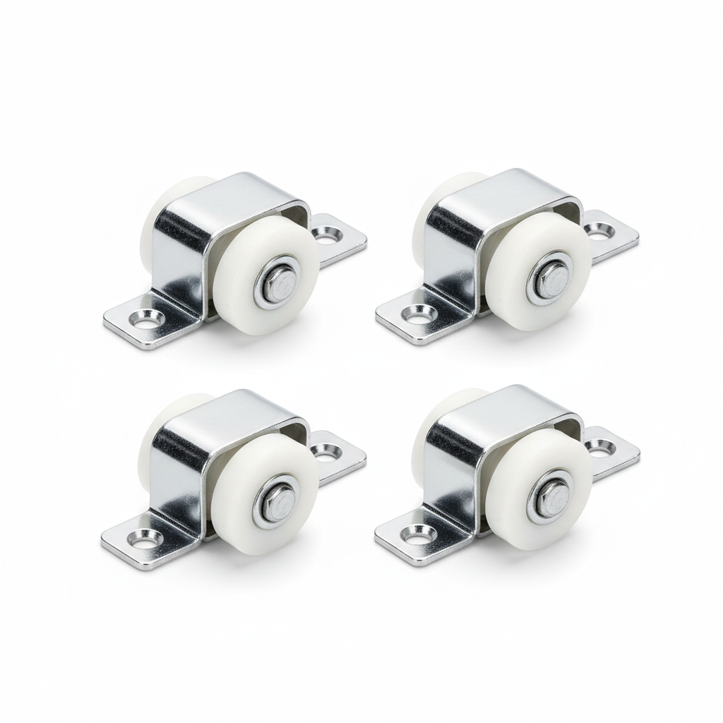 34mm Sliding Door Nylon Pulleys Four Pack For Screen Doors Wardrobes Cupboards And Closets Quiet Wear Resistant Nylon Wheels With Chrome Steel Housings 5mm Hole Distance Furniture Roller Wheels Silver