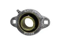 Front view of Single 1-3/8 in Narrow Set-Screw Flange Ball Bearing with Zinc Insert, Nickel-Plated Iron Housing, Contact Sealed, 2-Bolt Mount.