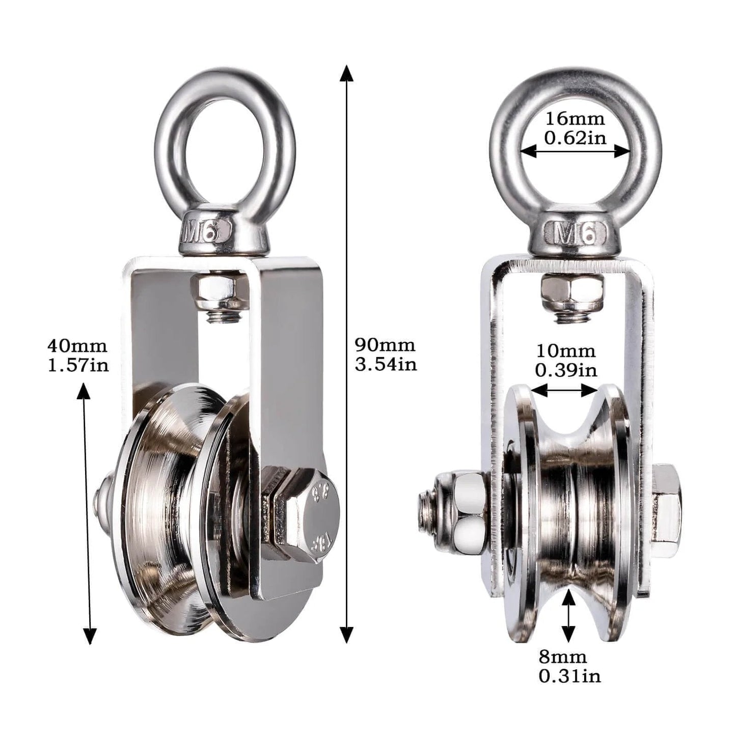 40mm Cable Pulley Wheel, Bearing Inside, Rope Pulley for Pulley System, Gym Equipment, Clothesline and DIY Projects 1Pack showing dimensions