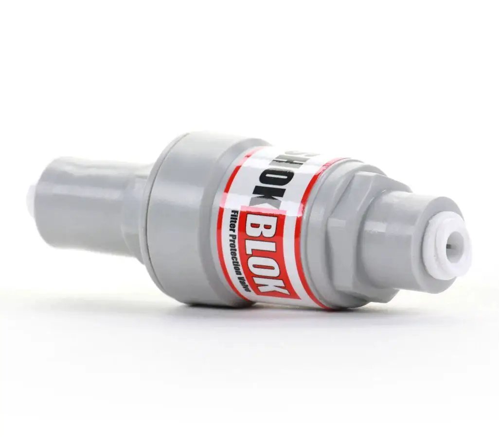40 PSI Water Filter Pressure Regulator Protection Valve for RO and Filtration Systems with one quarter inch QC ports, side view
