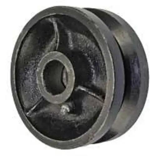 Five Inch By Two Inch Cast Iron V-Groove Wheel for heavy duty caster applications, side view, showing 7/8 inch wide V-groove