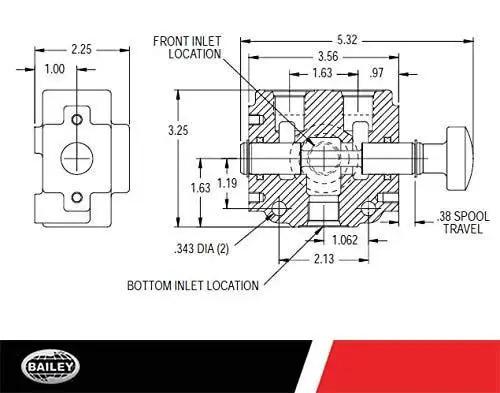Technical drawing of Versatile Hydraulic Selector Valve For Two-Position Three-Way High-Pressure Switching And Precise Circuit Control For Heavy-Duty Systems Built Tough For Rugged Environments By Prince