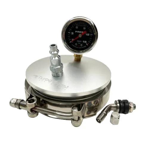 4 Inch Boost Leak Tester End Cap With 15 PSI Gauge And T Bolt Clamp 6061 Aluminum Turbo Boost Leak Tester Kit For Quick Pressure Tests Restore HP Improve Fuel Economy And Prevent Engine Turbo Failures