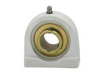 1-1/2 Inch Wide Set Screw Pillow Block with White Plastic Tap-Base, Shaft Support and Clamp for Industrial Machinery, Conveyor Shafts and Linear Slide Unit Mounting, Corrosion-Resistant Housing, Single Unit
