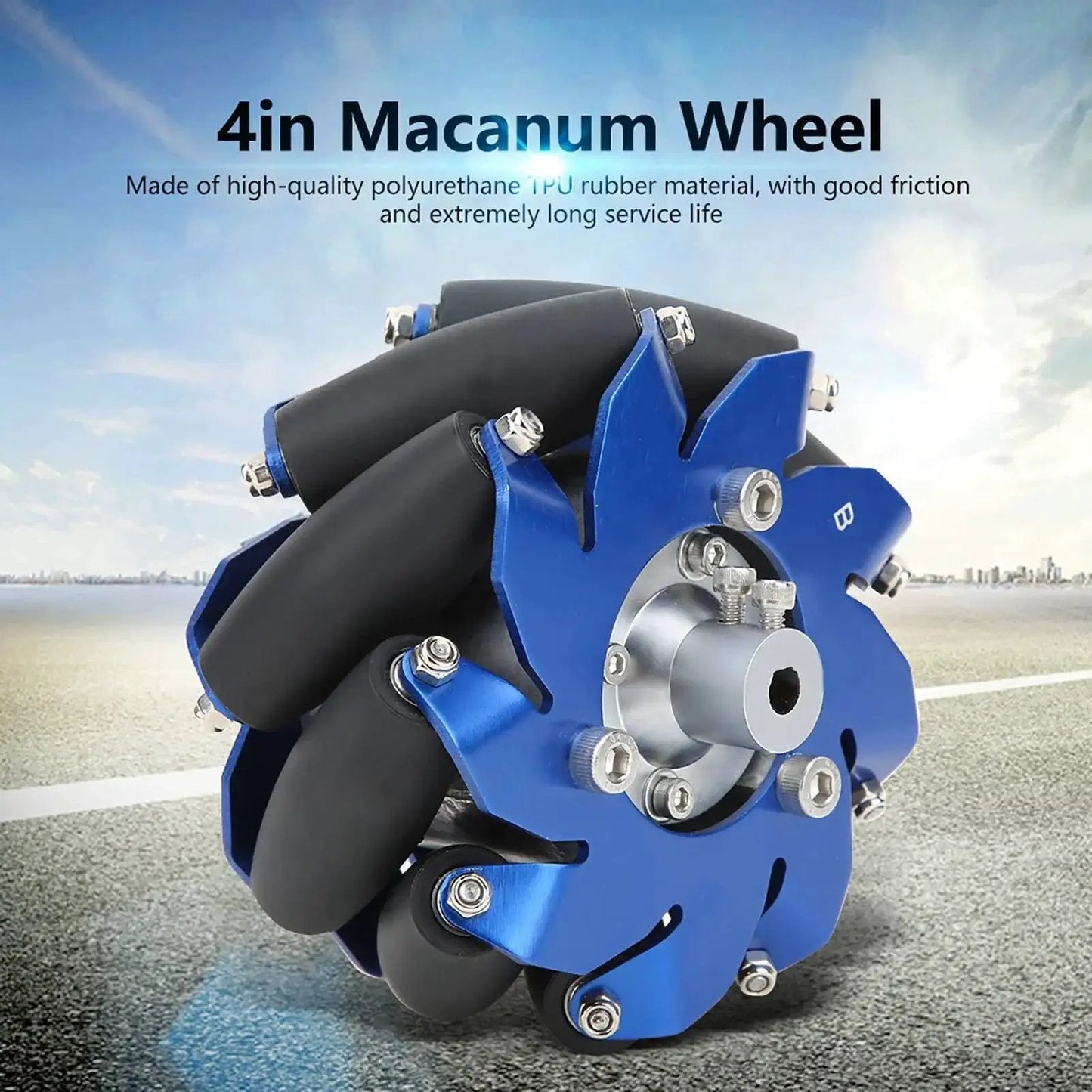Mecanum Wheels 4 Inch With Dual Bearings At Each End Aluminum Omnidirectional Robot Wheels For DIY Robots Featuring TPU Rubber Rollers