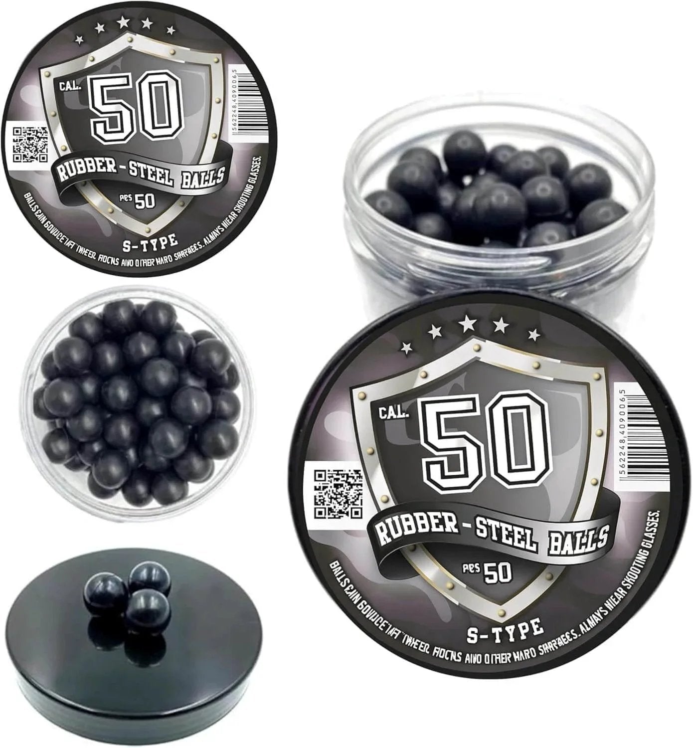 50 x Premium Quality Hard Mix Rubber Steel Balls 2.7 Grams Heavy Reusable Projectiles Paintballs Reballs Powerballs for Training Home Defense Pistols in 50 Caliber (S-Type)