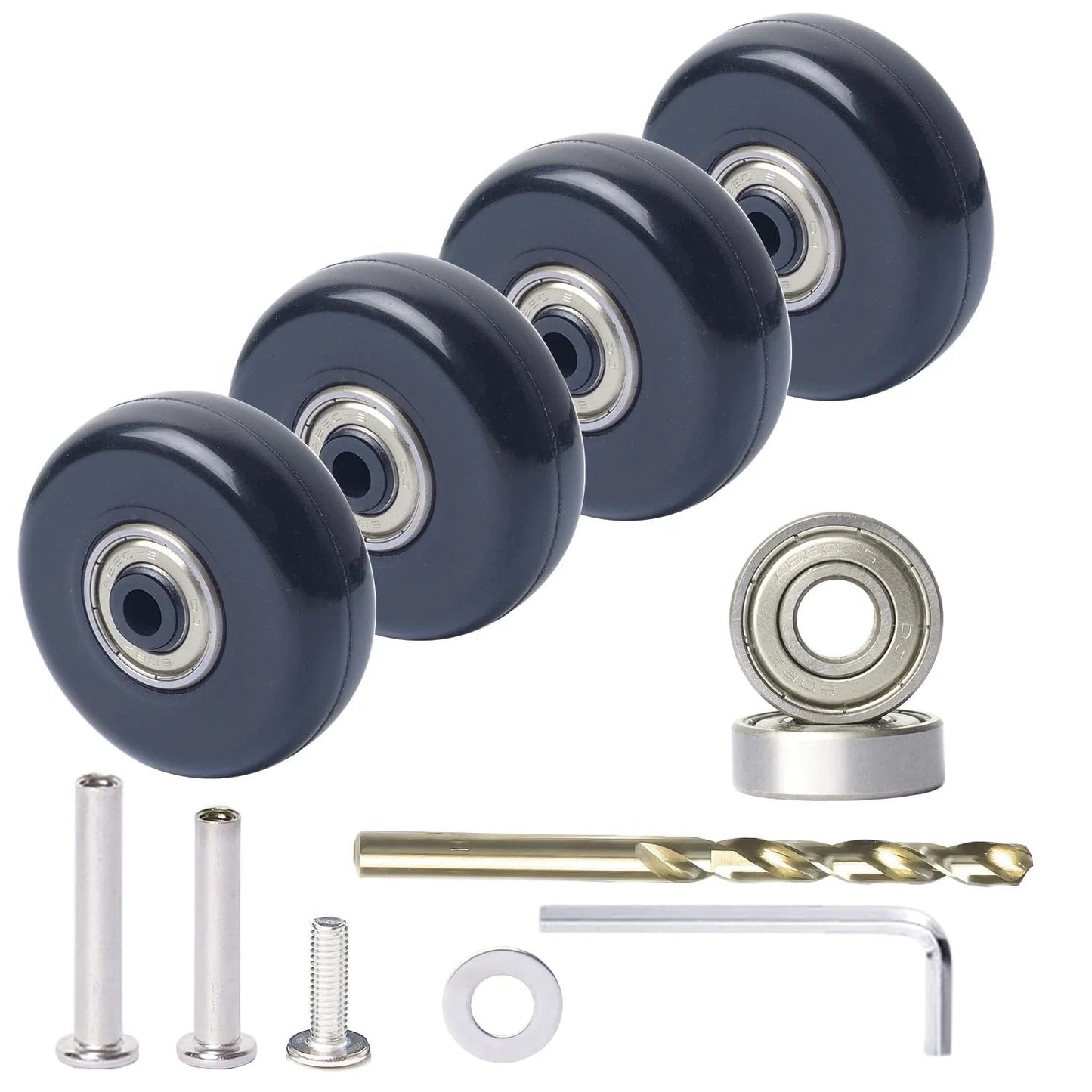 50mm Luggage Wheel Replacement Kit With Precision Ball Bearings 4 Pcs Swivel Caster Wheels For Suitcase Travel Upgrade Includes Drill Bit And Easy Install For Durable Luggage Replacement Parts Built To Extend Luggage Life And Improve Mobility