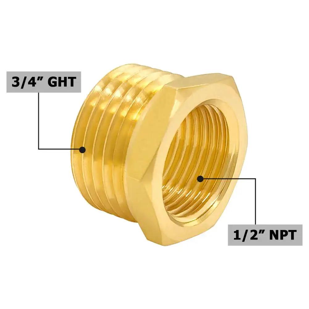 Two Pack Rugged Brass Garden Hose Fittings Reducer Adapters Half Inch NPT Female To Three Quarter Inch GHT Male
