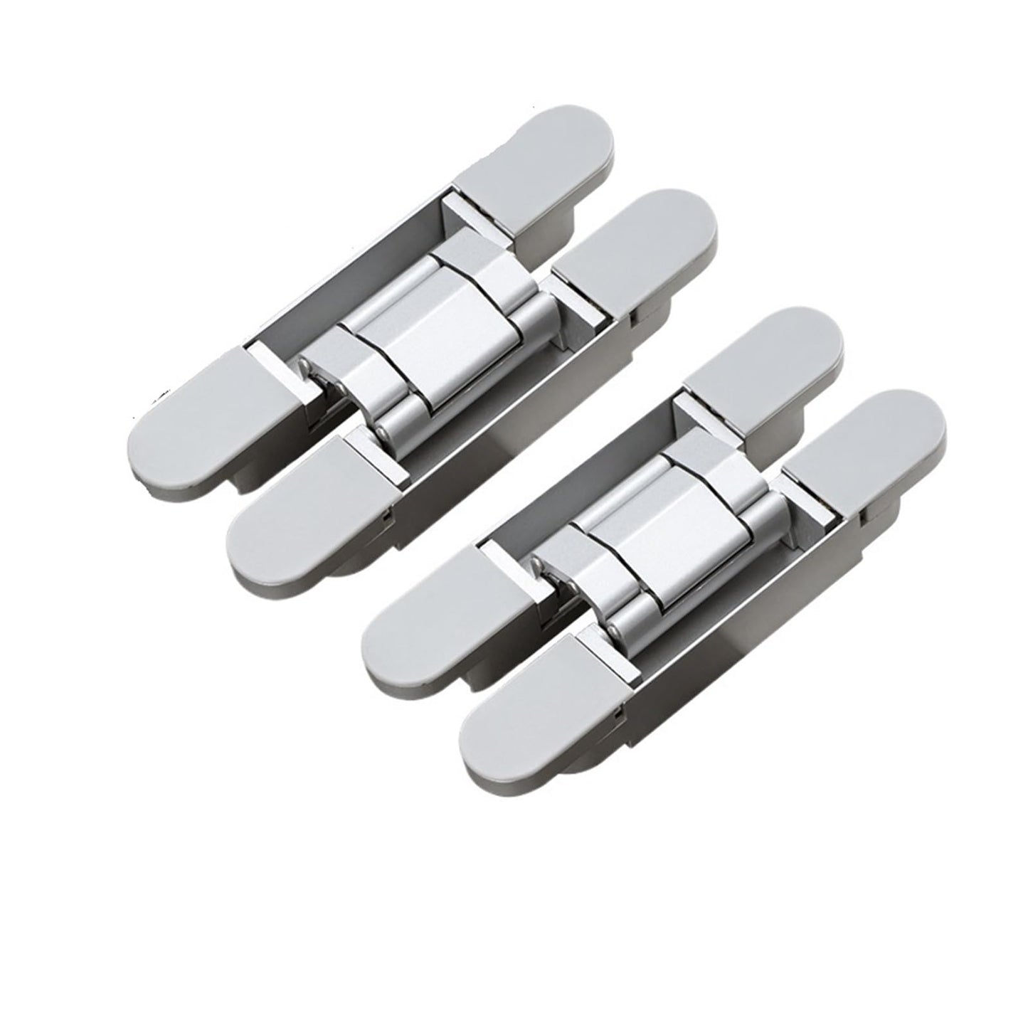 2 Pack Invisible Door Hinges For Outward Opening Wood Doors, Hidden Cross Style Hinge With 180 Degree Swing, Fully Adjustable Vertical Horizontal And Depth, Smooth Surface, Silver Finish, Durable Invisible Hardware For Quiet Door Action