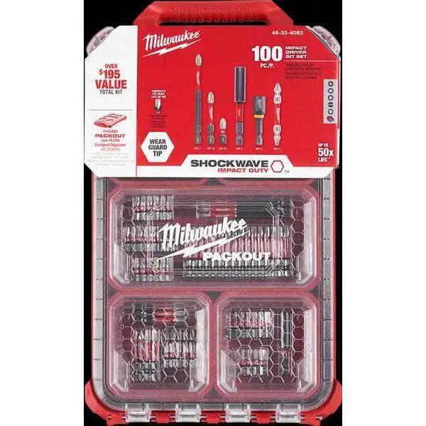 Front view of 100-Piece Impact Driver Bit Set With Bonus Packout Case, Shockwave Titanium-Coated Bits For Heavy Duty Driving