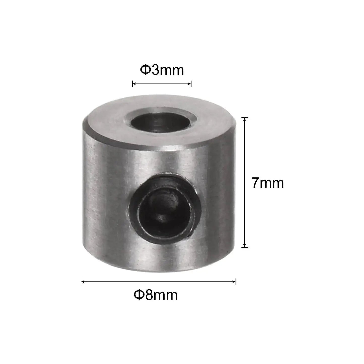 10 Pack 3mm Shaft Collar Set Screws In Stainless Steel 304, 8mm Outside Diameter, 7mm Thick, close-up view