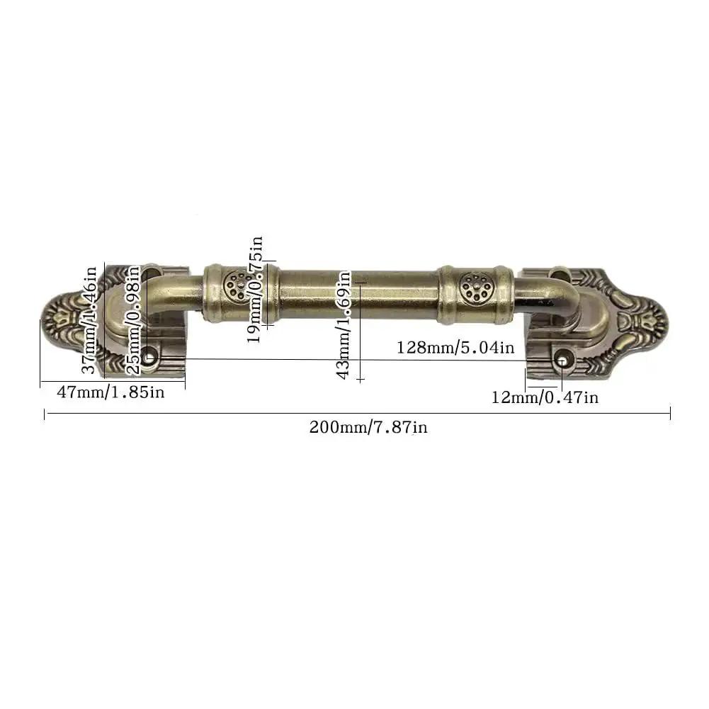 Sliding Barn Door Pull Handle Hardware In Bronze Tone For Wooden Garden Gate Shed Cabinet Doors Large Wooden Door Handle 7.87 Inch High Strength Alloy Material with dimensions labeled
