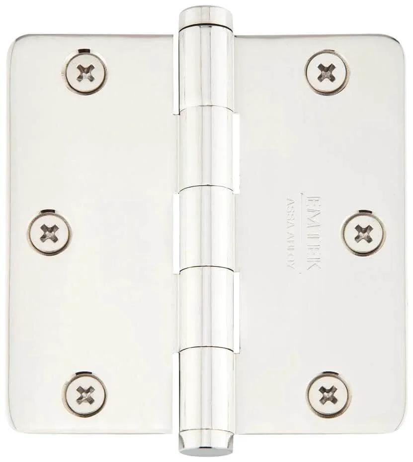 Emtek Three Point Five Inch Plain Bearing Mortise Hinge Pair With One Quarter Inch Radius Corners In Polished Nickel