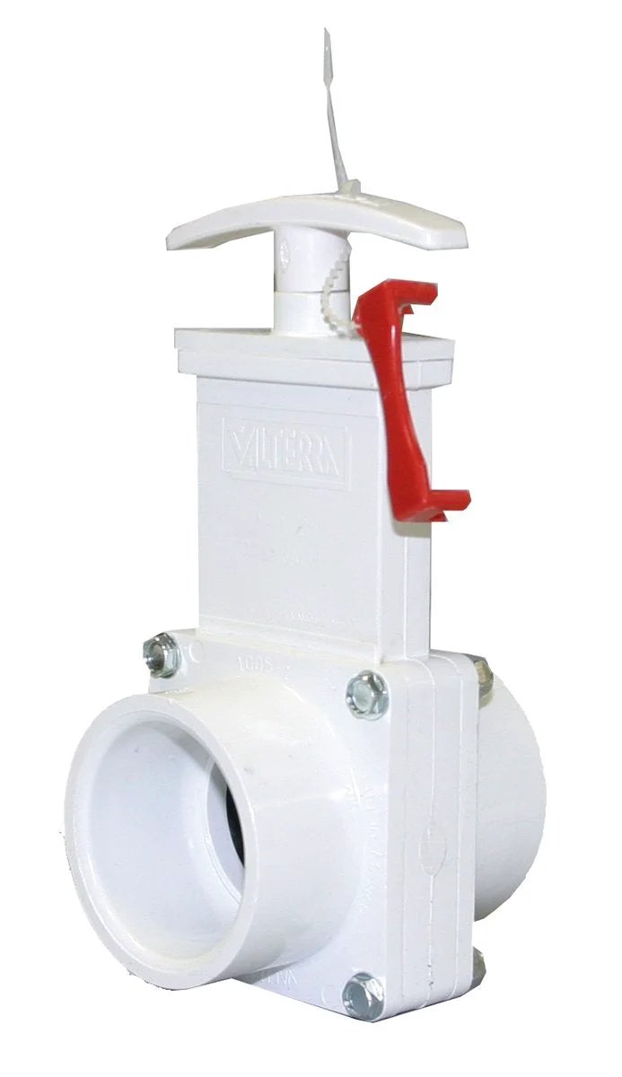 Unrestricted Flow PVC Gate Valve For Quick Shut Off One And A Half Inch Slip With Gate Keeper White Durable No Fuss Push Pull Operation