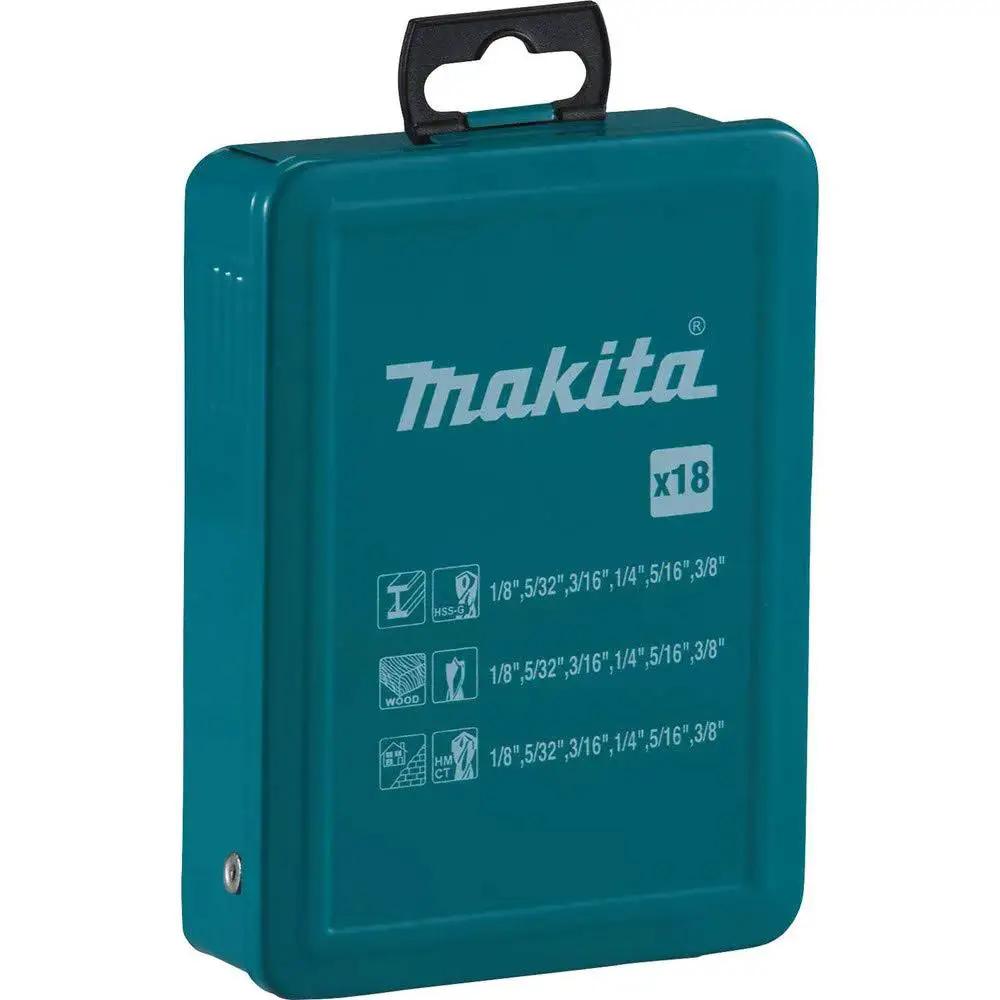 18 Piece Drill Bit Set For Metal Wood And Masonry With Durable HSS G Bits And 135 Degree Split Point For Fast Starts And Reduced Walking Brad Point Wood Bits For Clean Holes Great For DIYers Makita.
