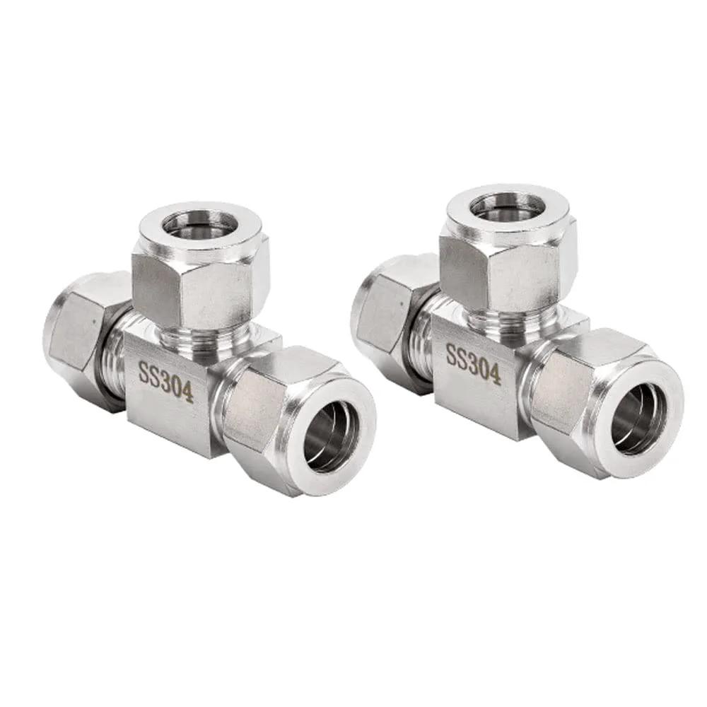 304 Stainless Steel 3 Way Compression Tee Fitting For 3 8 Inch OD Tubing Twin Ferrule Leak Proof Connector High Pressure Tube Line Fitting Heavy Duty Durable Pack Of 2