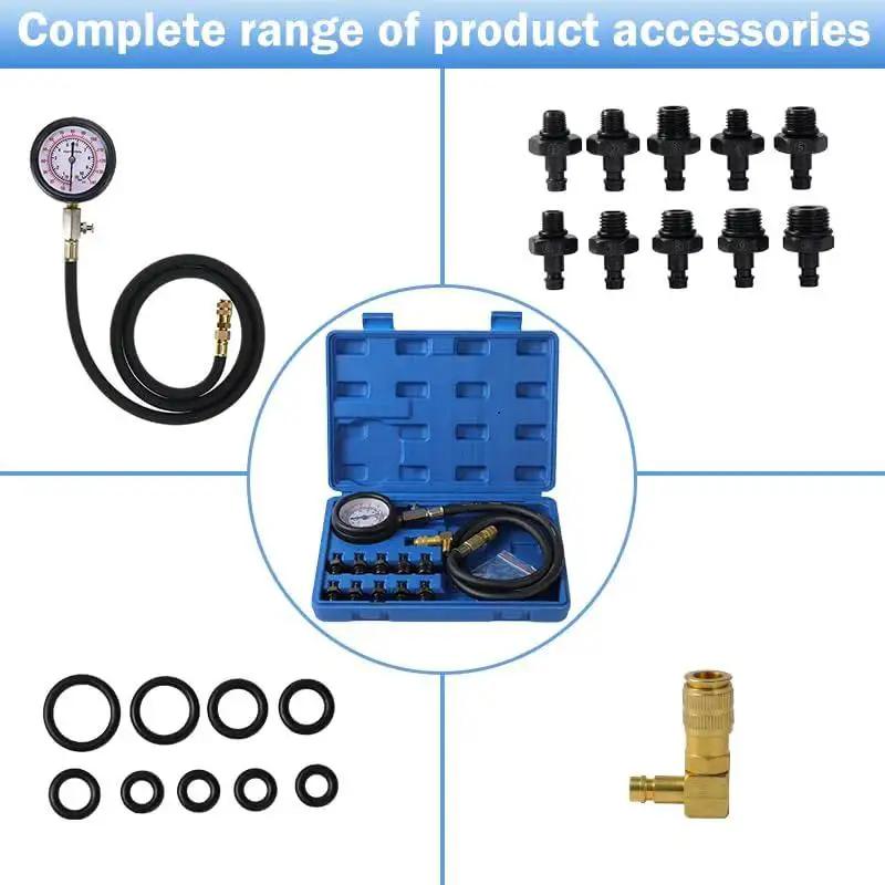 Oil Pressure Test Kit For Cars And Trucks With 0 To 140 Psi Dual Scale Engine Oil Pressure Gauge, 3 Inch Dial, Hose, Adapters
