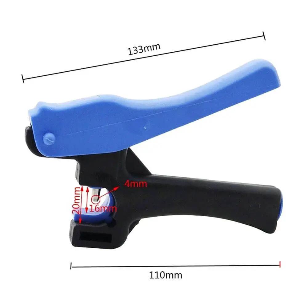 2 In 1 Drip Irrigation Tubing Hole Punch Tool Set with blue handle, side view, plastic and metal, for DIY garden irrigation