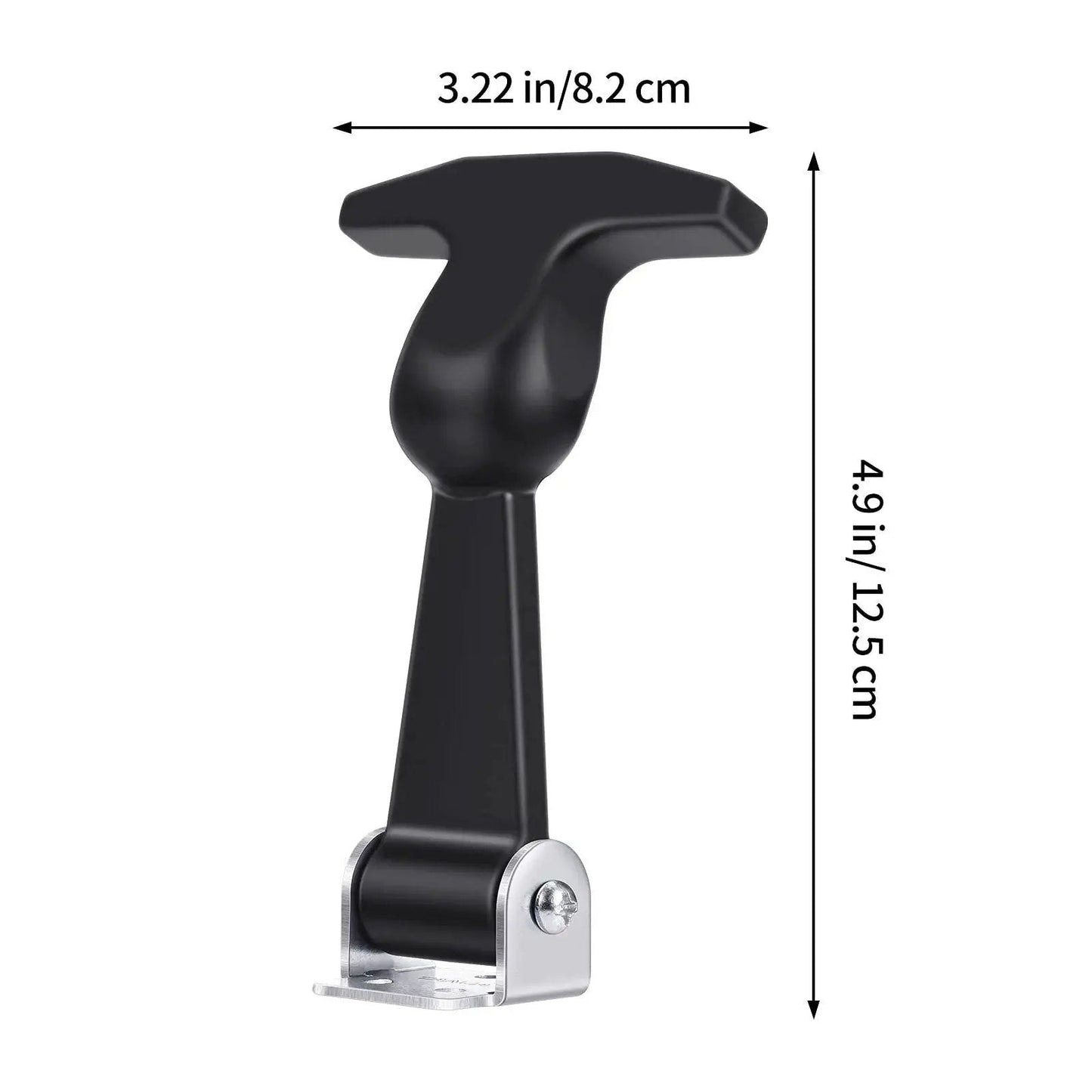 Elastic Rubber Hood Latch Set With Stainless Brackets And T Handle, shown front view with dimensions 4.9in x 3.22in