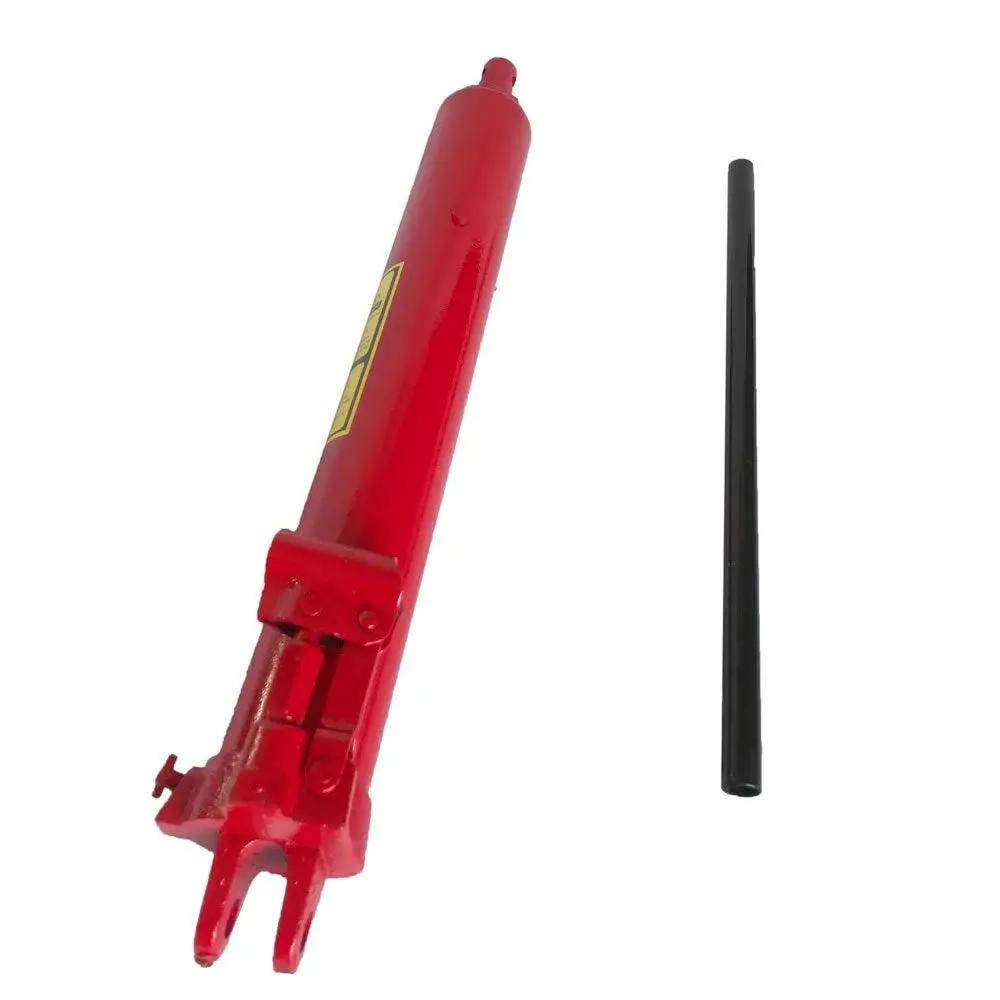 8 Ton Hydraulic Long Ram Jack With Clevis Base shown with handle, suitable for engine hoists and cranes, made of Q235 steel.