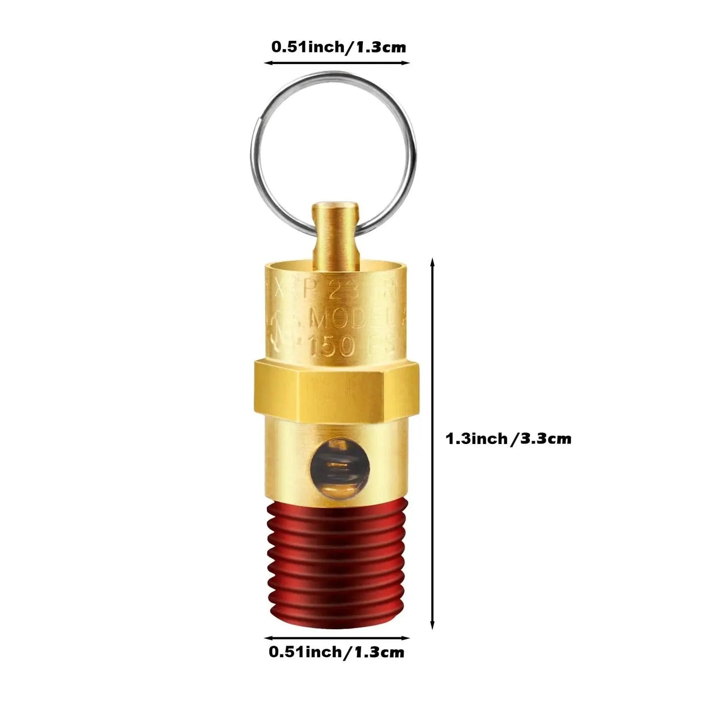 Image of a Two Pack One Quarter Inch NPT Air Compressor Pressure Relief Valve with Brass Safety Check, 150 PSI, Male Threads.