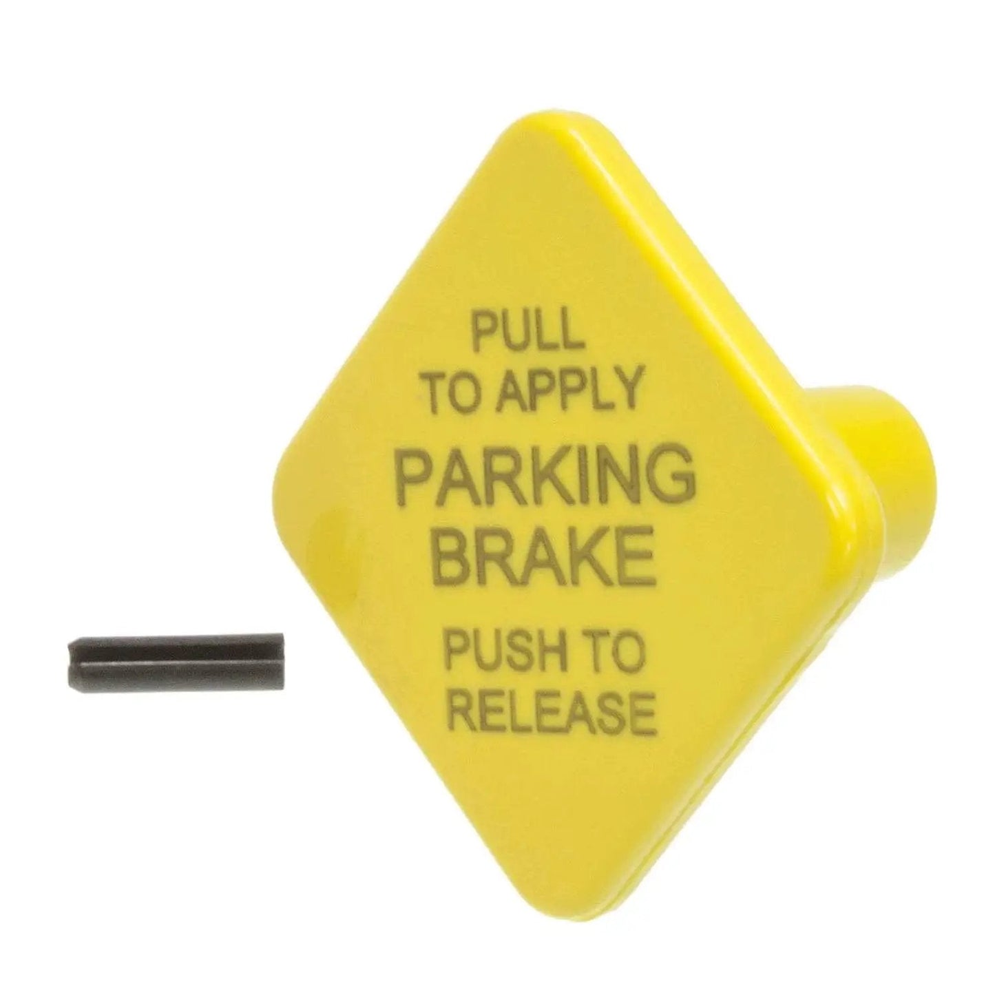 Yellow Dash Valve Knob With Pin For Three Eighths Inch Air Brake Stems, displaying parking brake text