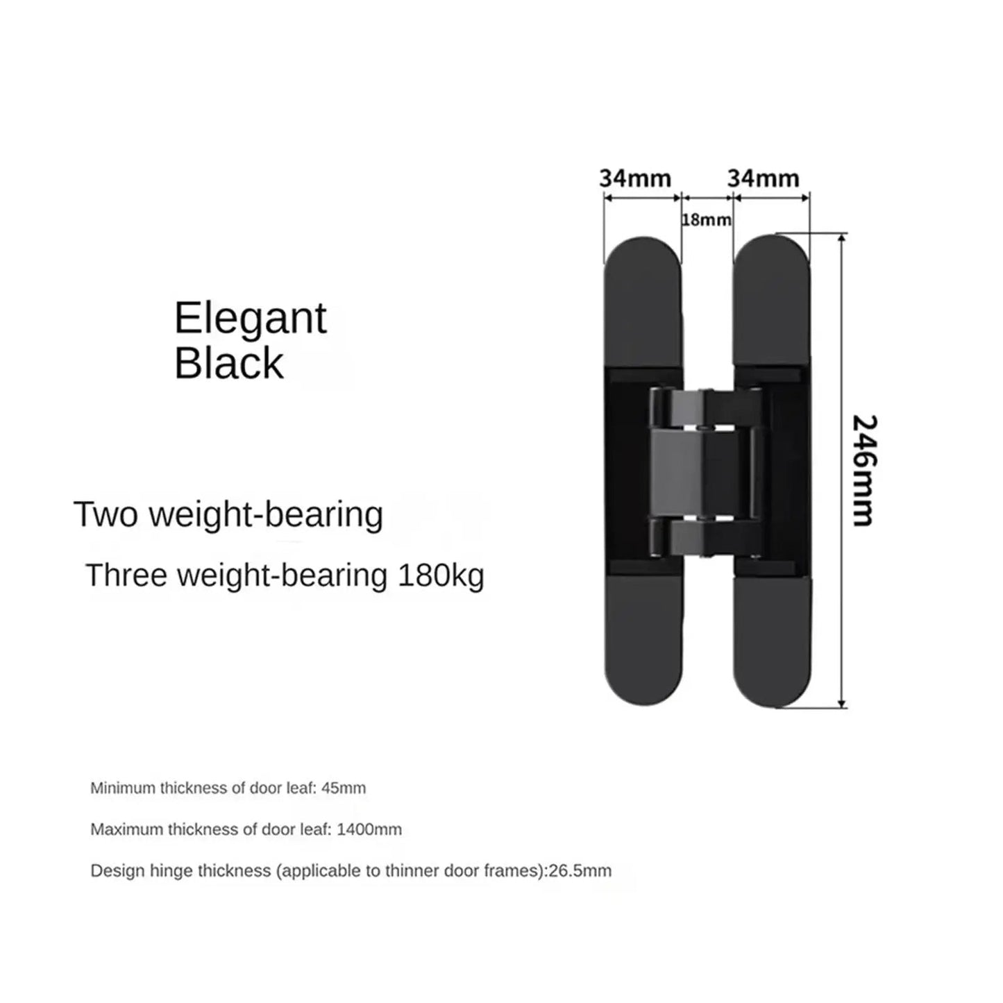 Stealthy Invisible Hidden Door Hinge With Adjustable Cross Plate And Sliding Bearing Load Bearing 120 To 180 Kg, matte black